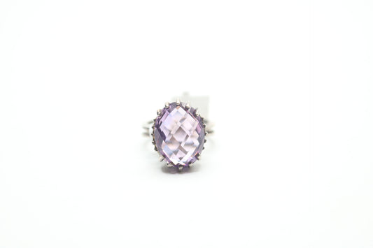 Sterling Silver Solitaire Amethyst Gemstone Ring (Size 6)