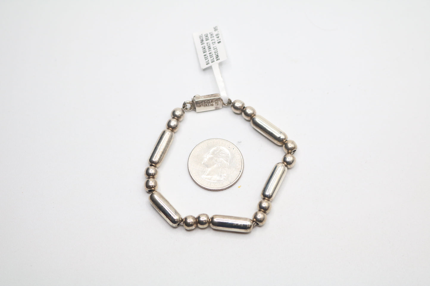 Sterling Silver Fancy Bead Bracelet (19.2 Grams)