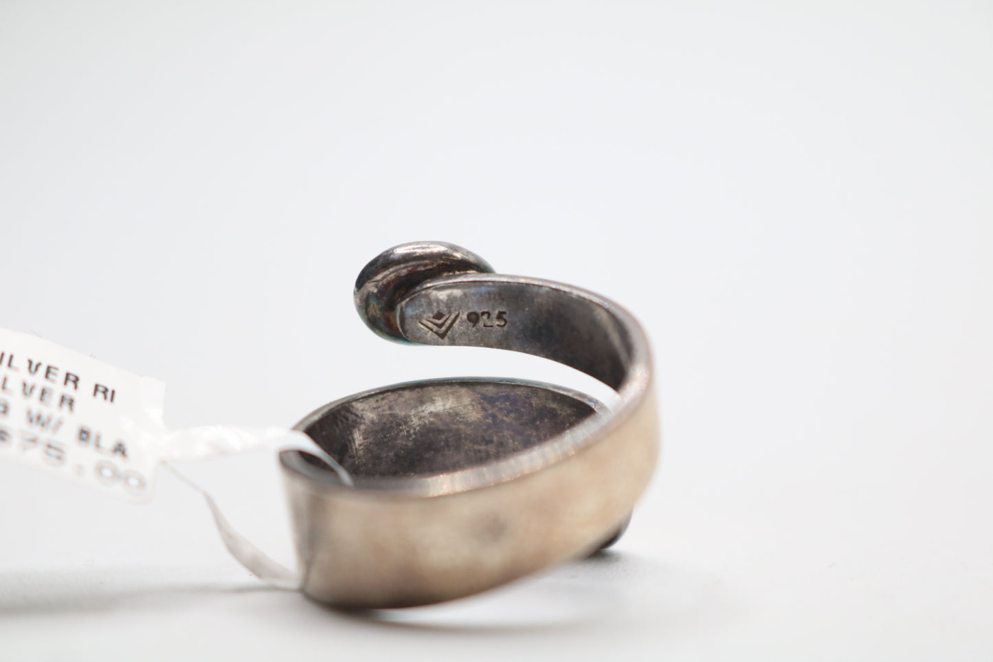 Sterling Silver Bypass Ring w/Black Stone (Size 9)