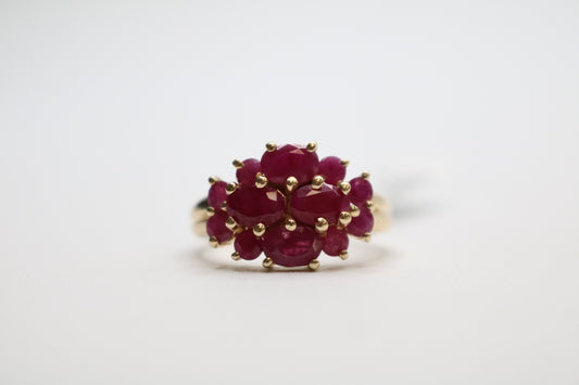 10k Yellow Gold Ruby Cluster Ring (Size 8 3/4)