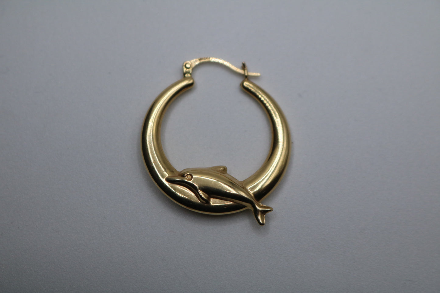 14k Yellow Gold Dolphin Hoop Earring