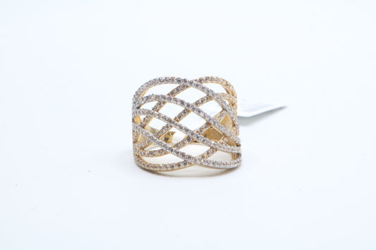 14K Yellow Gold Fancy Bypass Ring w/Cubic Zirconia (Size 7 1/2)