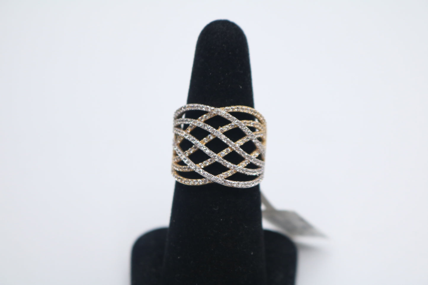 14K Yellow Gold Fancy Bypass Ring w/Cubic Zirconia (Size 7 1/2)
