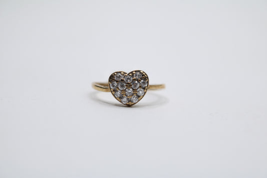 10k Yellow Gold Heart Ring w/Clear Stones (Size 8)