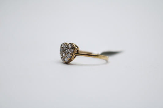 10k Yellow Gold Heart Ring w/Clear Stones (Size 8)