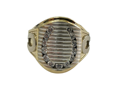 14K 2 Tone Gold Pave Horseshoe Men's Ring (Size 10 1/2)
