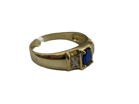 14K Yellow Gold Fancy Style Men's Ring W/ Center Blue Stone 11 1/4