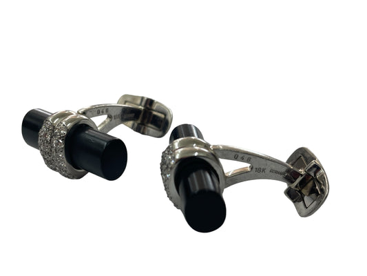 18K White Gold Black Onyx and Diamond Cufflinks (0.92 CTW) (Local pick-up only)