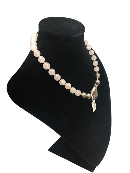 Pink Amethyst Beads Chain Silver Cat Face Charm (Length 16 Inches)