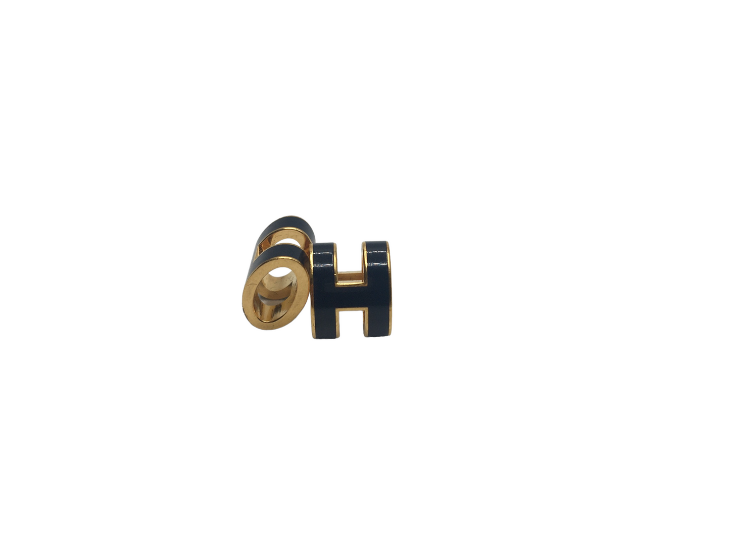 Pre-Owned Hermes Gold Lacquered Navy Blue Mini Pop H Earrings