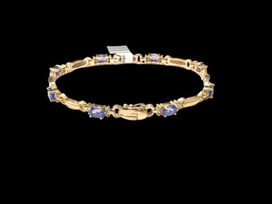 14K Yellow Gold Diamond and Purple Stone Bracelet (7 Inches) (Local pick-up only)