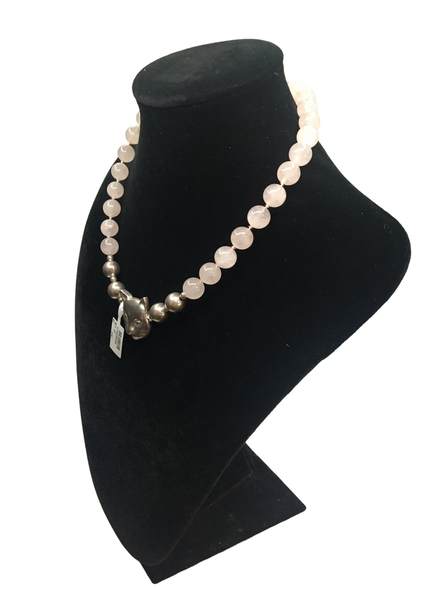 Pink Amethyst Beads Chain Silver Cat Face Charm (Length 16 Inches)