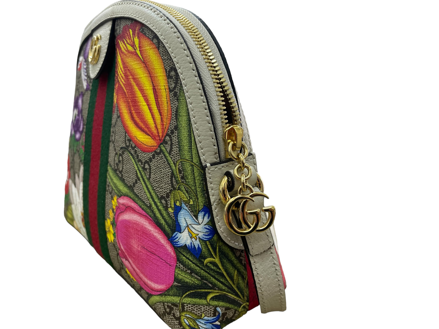 GUCCI Ophidia Small Shoulder Bag GG Flora Flower Gold Hardware White
