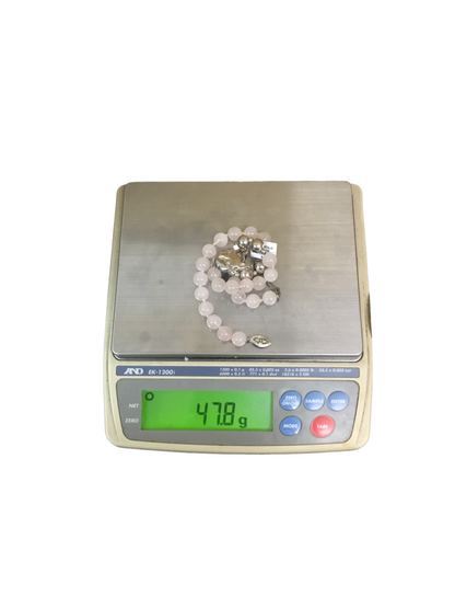 Pink Amethyst Beads Chain Silver Cat Face Charm (Length 16 Inches)