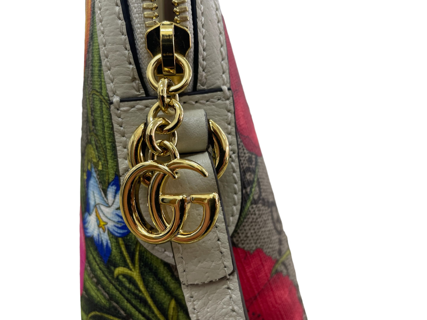 GUCCI Ophidia Small Shoulder Bag GG Flora Flower Gold Hardware White