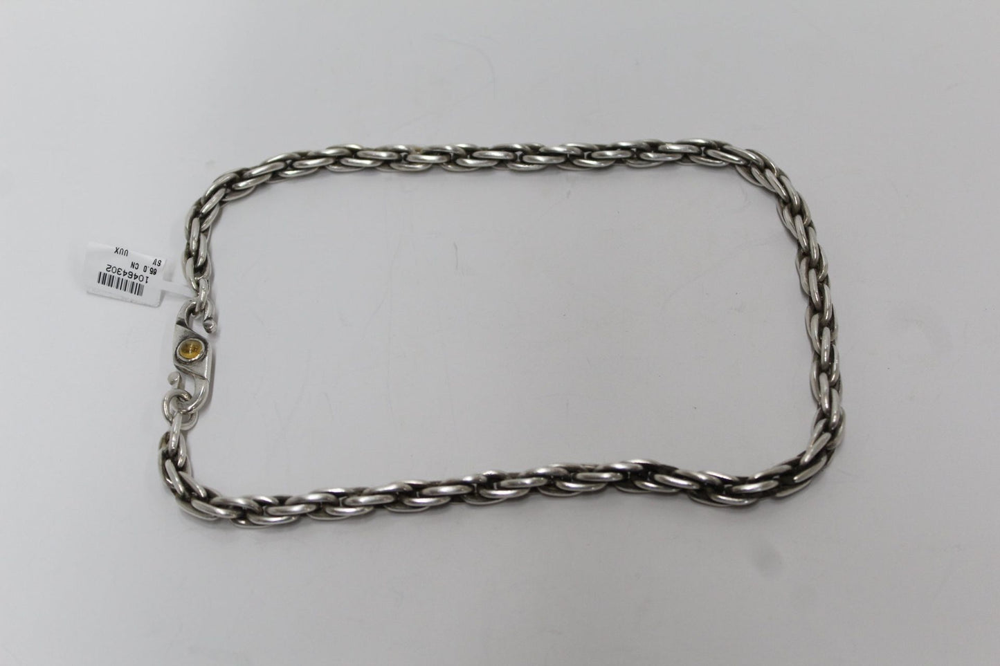 Sterling Silver Rope Chain With Clear Yellow Stone