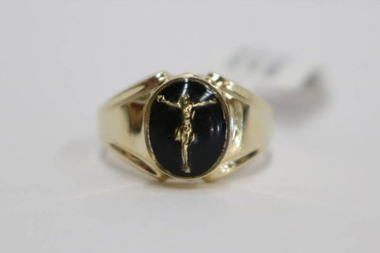 14K Yellow Gold Signet Religious Ring (Size 7)