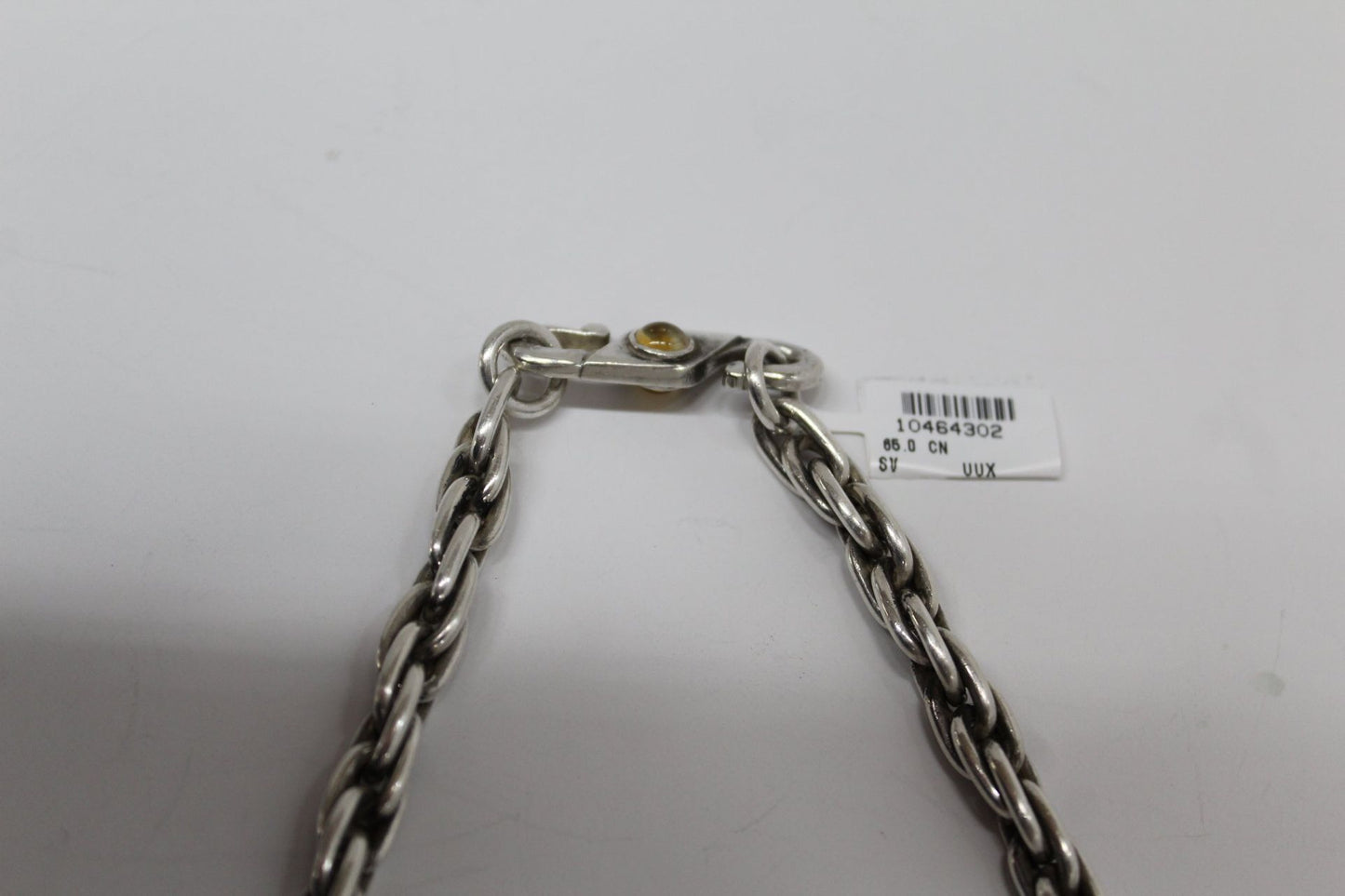 Sterling Silver Rope Chain With Clear Yellow Stone